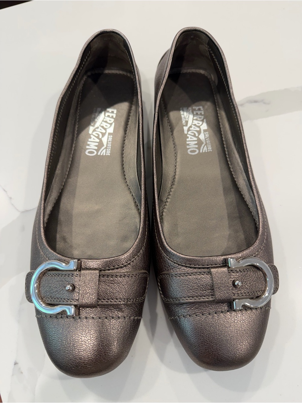 Salvatore Ferragamo Calandria Metallic Leather Ballet Flats